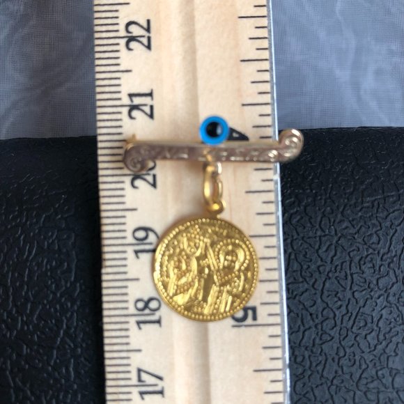 NEW Vintage (88) 14KT Solid Gold Baptismal Watchful (Evil) Eye Pin / Brooch - Picture 7 of 9